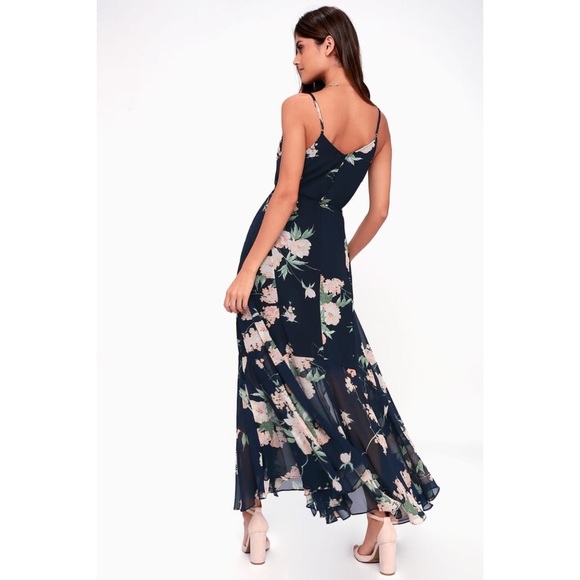NEW Lulu’s Feeling Freesia Navy Blue Floral Print Maxi Dress - Picture 3 of 8
